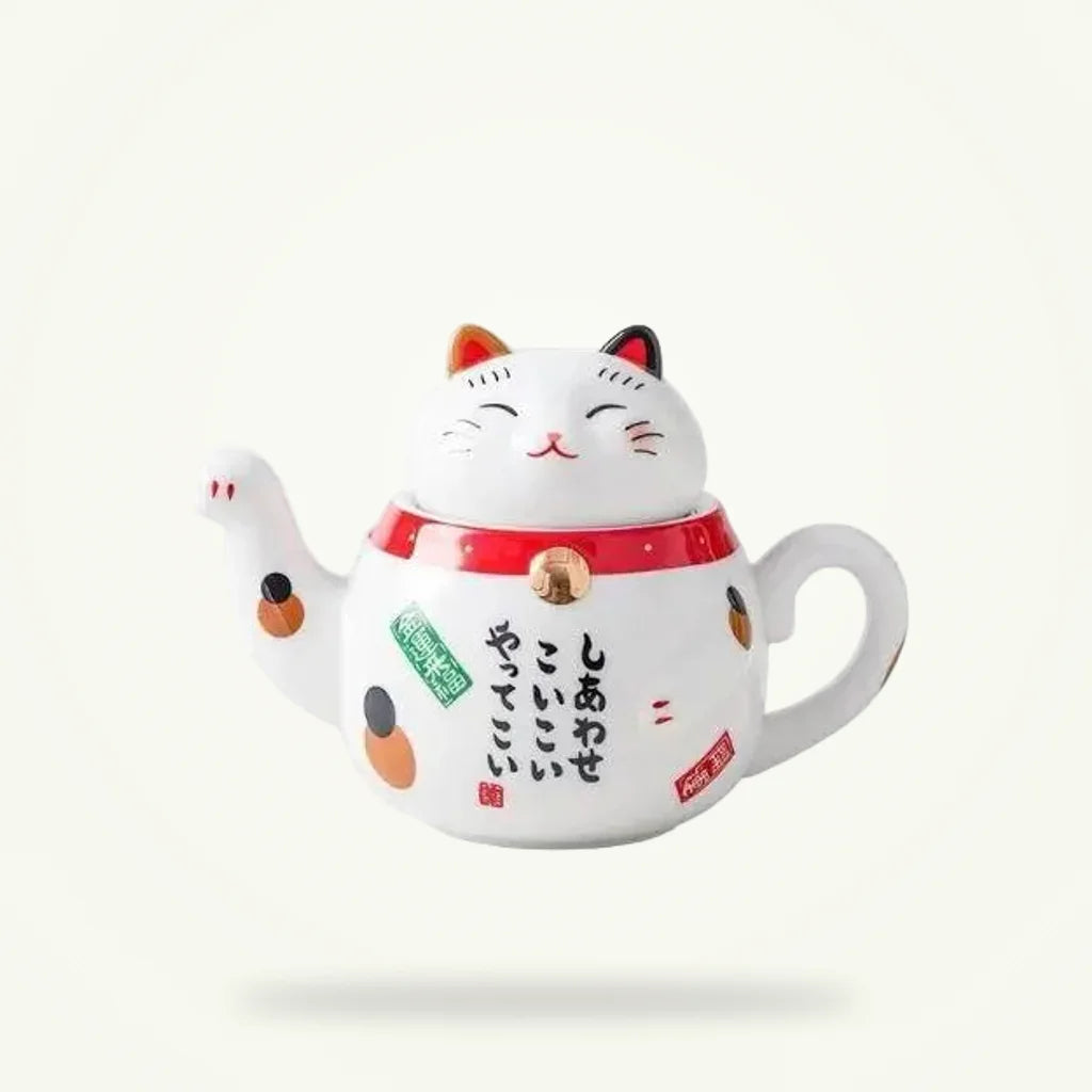 Maneki Neko Porcelain Teapot, Lucky Cat Tea Pot, 300 ml, product photo on a plain background
