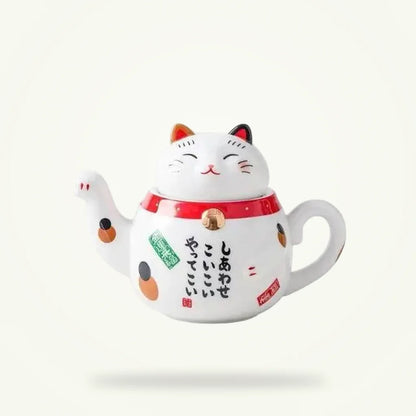 Maneki Neko Porcelain Teapot, Lucky Cat Tea Pot, 300 ml, product photo on a plain background