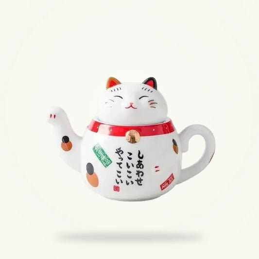 Maneki Neko Porcelain Teapot, Lucky Cat Tea Pot, 300 ml, product photo on a plain background
