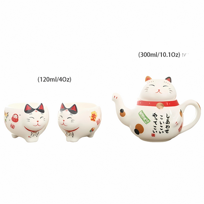 Maneki Neko cup interior white glaze with oolong tea poured