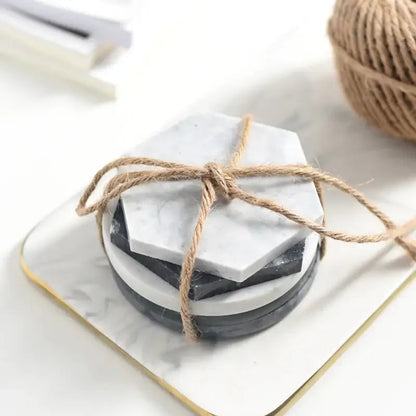 Marble saucer set for tea cups in natural ceramic
