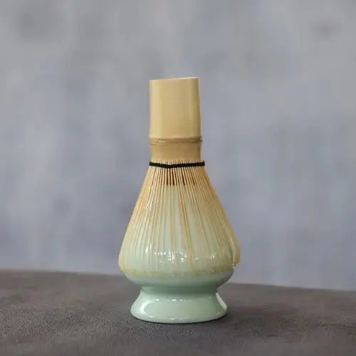 Matcha whisk holder with bamboo chasen close up