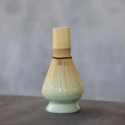 Matcha whisk holder with bamboo chasen close up