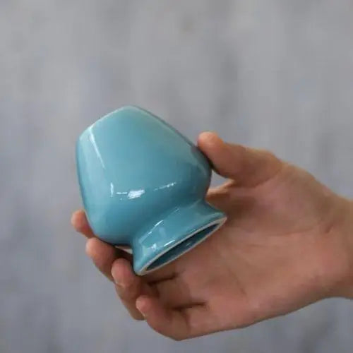 Blue porcelain matcha whisk holder for Japanese tea ceremony setup
