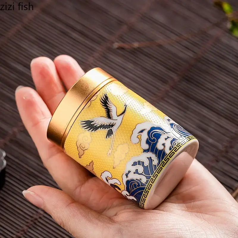 Red metal tea box for loose leaf tea