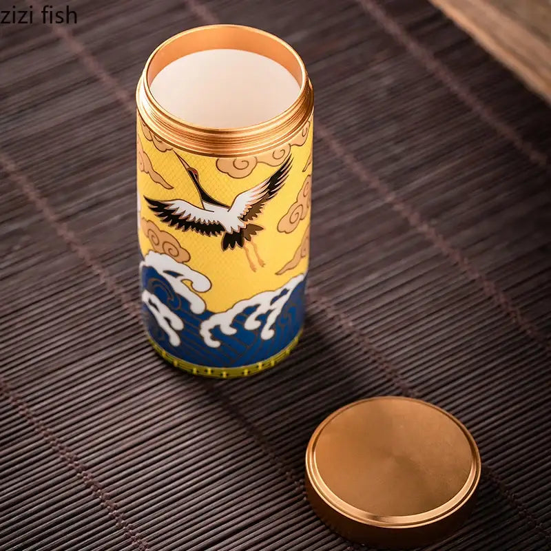 Yellow metal tea box with airtight lid
