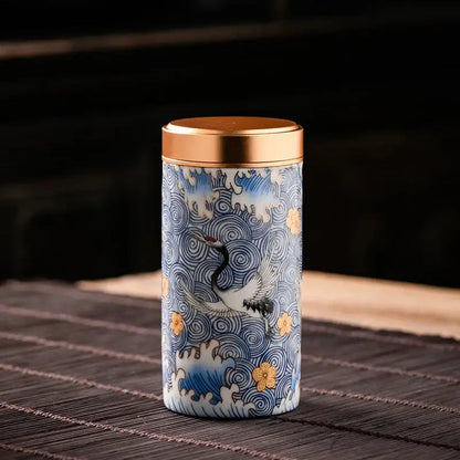 Large blue metal tea box for tea leaves
