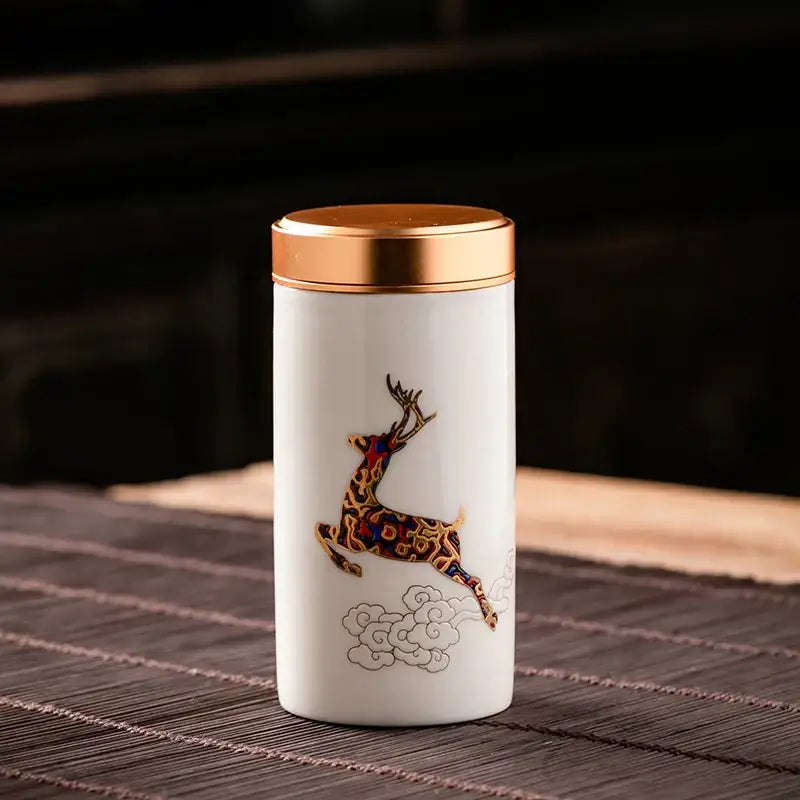 Large white deer metal tea box for tea