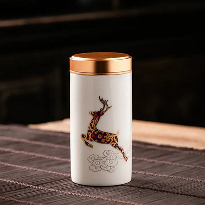 Large white deer metal tea box for tea