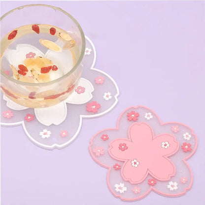Rose colored tea coaster with teacup and saucer