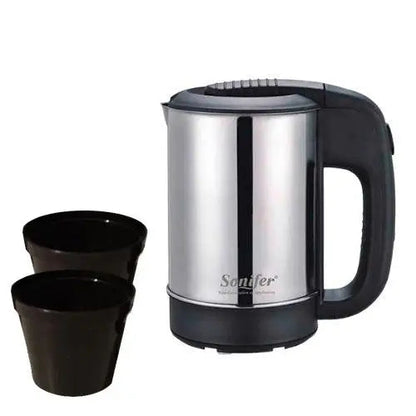 Mini electric kettle with two black cups included