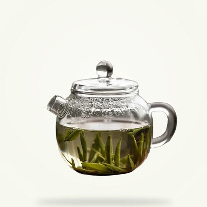 Mini Glass Teapot for One, 150ml Borosilicate Teapot, product photo on a plain background