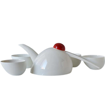 Modern porcelain teapot 1L and four matching cups, Scandinavian minimalist style