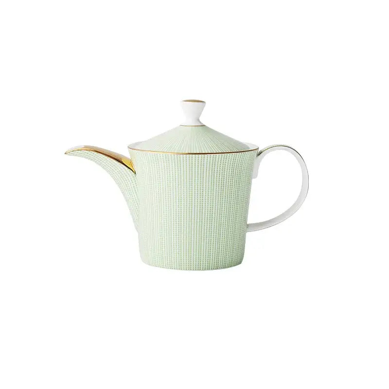 Green porcelain teapot set with saucers and plates