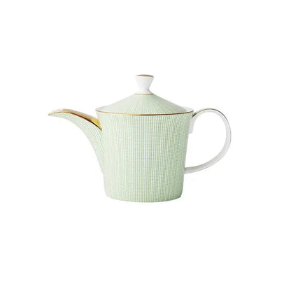 Green porcelain teapot set with saucers and plates