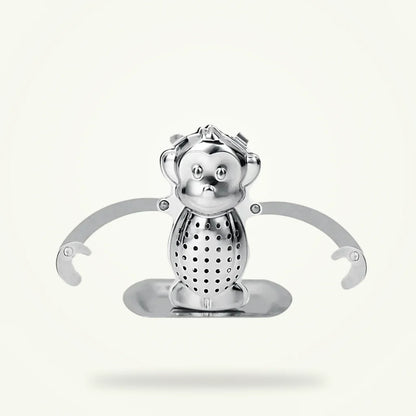 Monkey Tea Infuser Stainless Steel Loose Leaf Tea Strainer with Drip Tray, product photo on a plain background