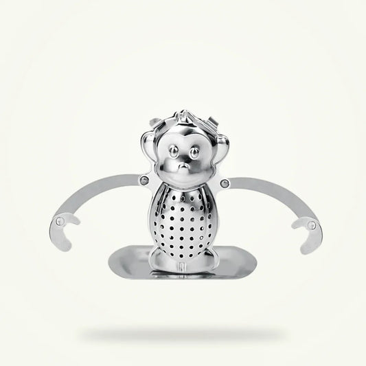 Monkey Tea Infuser Stainless Steel Loose Leaf Tea Strainer with Drip Tray, product photo on a plain background