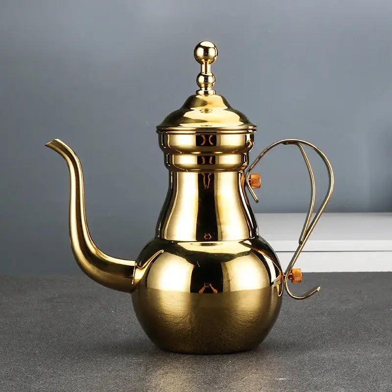 Gold finish Moroccan stainless steel teapot 1L close-up