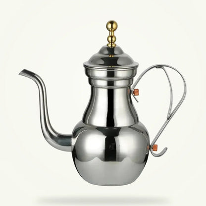 Moroccan stainless steel teapot 1L in Rose, Gold and Silver finishes on plain background