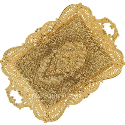 Moroccan tea tray with gold details and handles
