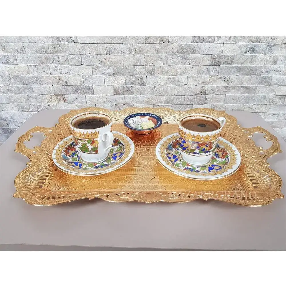Vintage Moroccan tea tray with teapot and cups