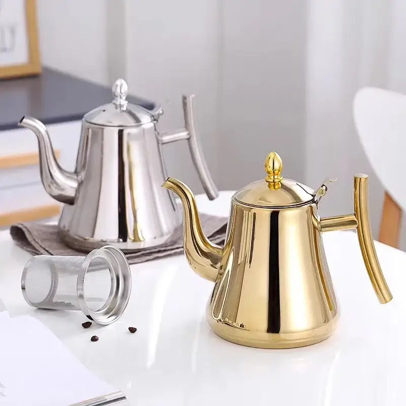 Silver Moroccan teapot for induction stove, stainless steel body and welded handle
