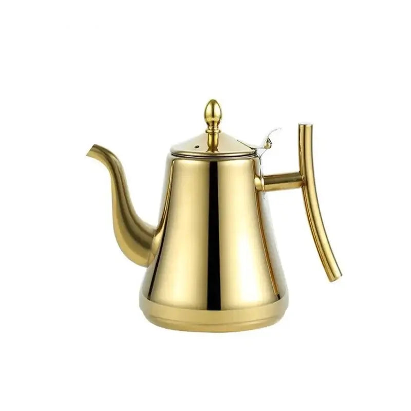 Gold Moroccan teapot 1.5 liter with ornate spout and hinged lid