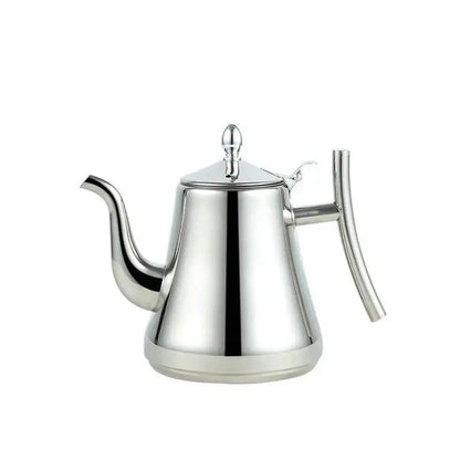 Silver stainless steel Moroccan teapot 1.5 liter, side view showing curved spout