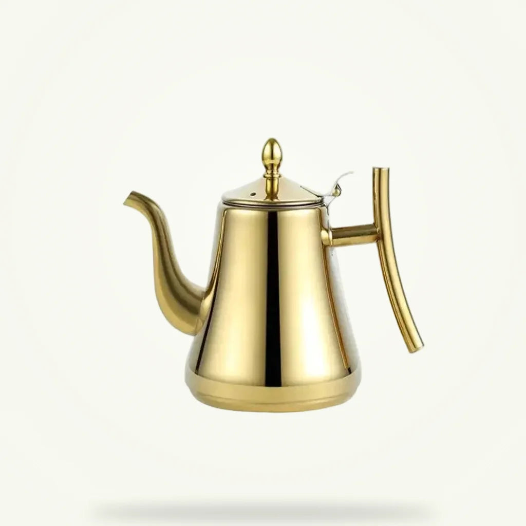 Stainless steel Moroccan teapot for induction stovetop, 1L and 1.5L, product photo on plain background
