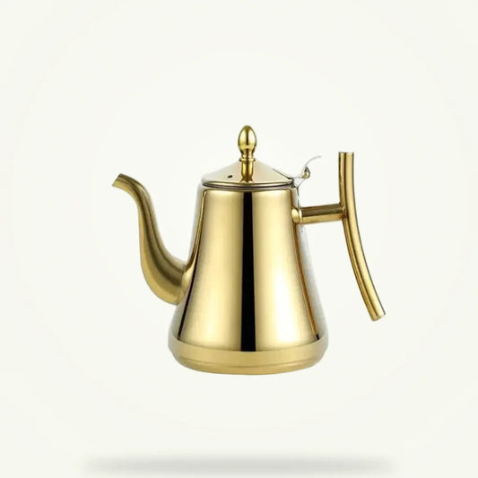 Stainless steel Moroccan teapot for induction stovetop, 1L and 1.5L, product photo on plain background