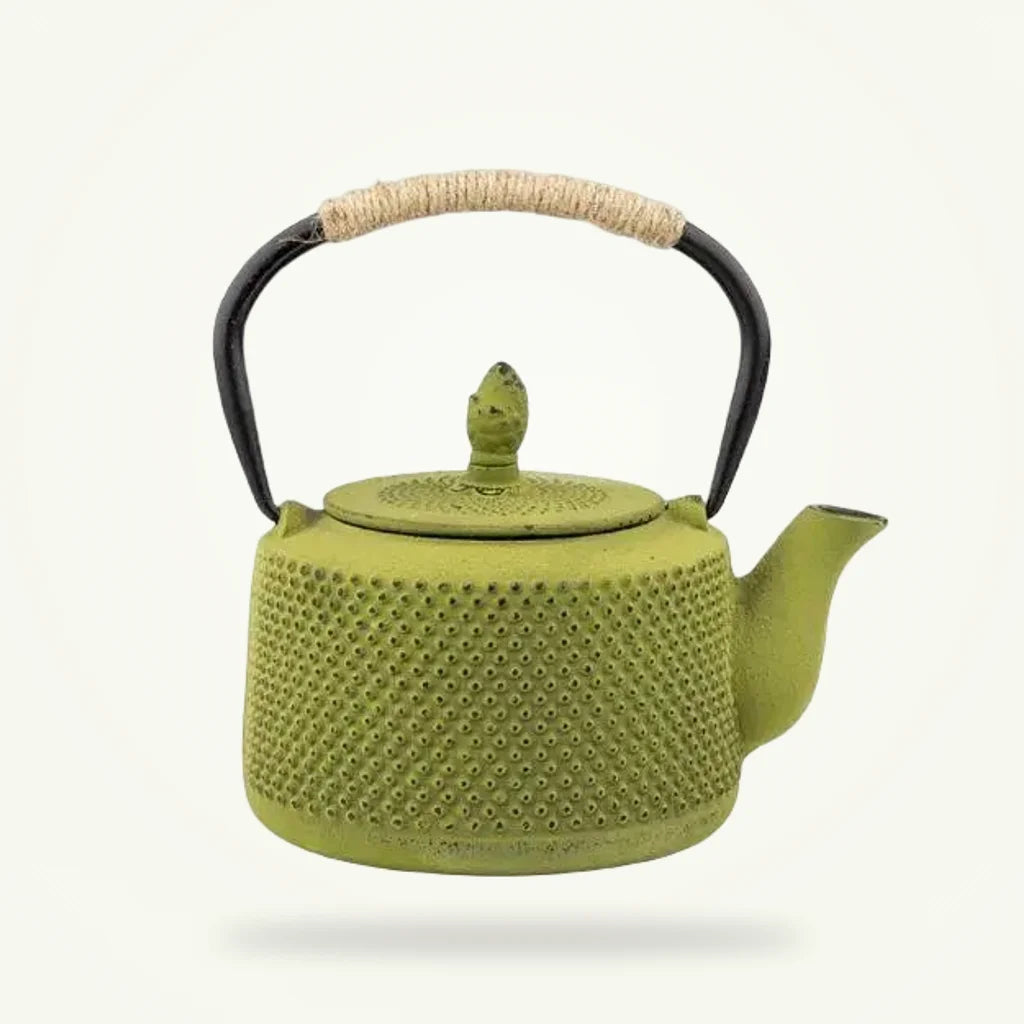 Moss Green Cast Iron Teapot, 40 oz Traditional Japanese Style, product photo on a plain background