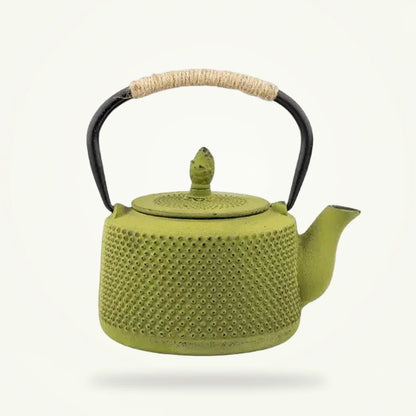 Moss Green Cast Iron Teapot, 40 oz Traditional Japanese Style, product photo on a plain background