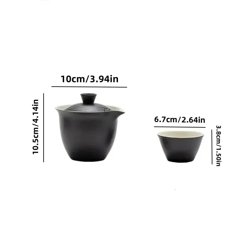 Compact porcelain tea service showing all pieces separated