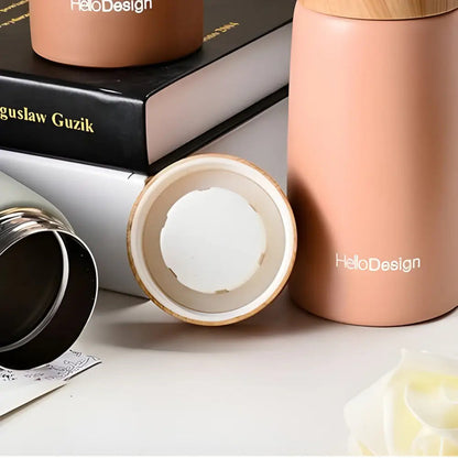 Close-up of insulated tea bottle lid and silicone grip band