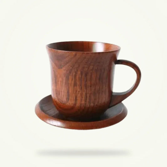 Olive Wood Tea Cup with Saucer - Handcrafted Natural Teacup, product photo on a plain background