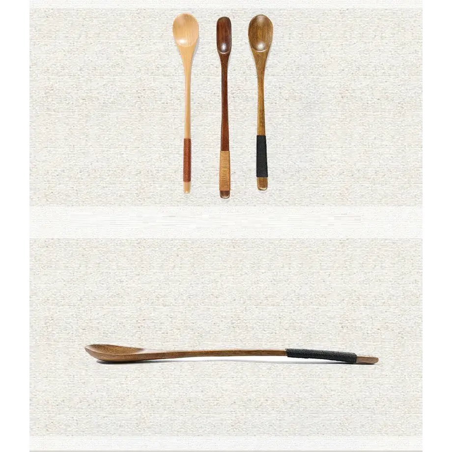 Close-up of handcrafted olive wood tea spoon