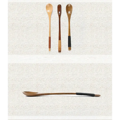 Close-up of handcrafted olive wood tea spoon