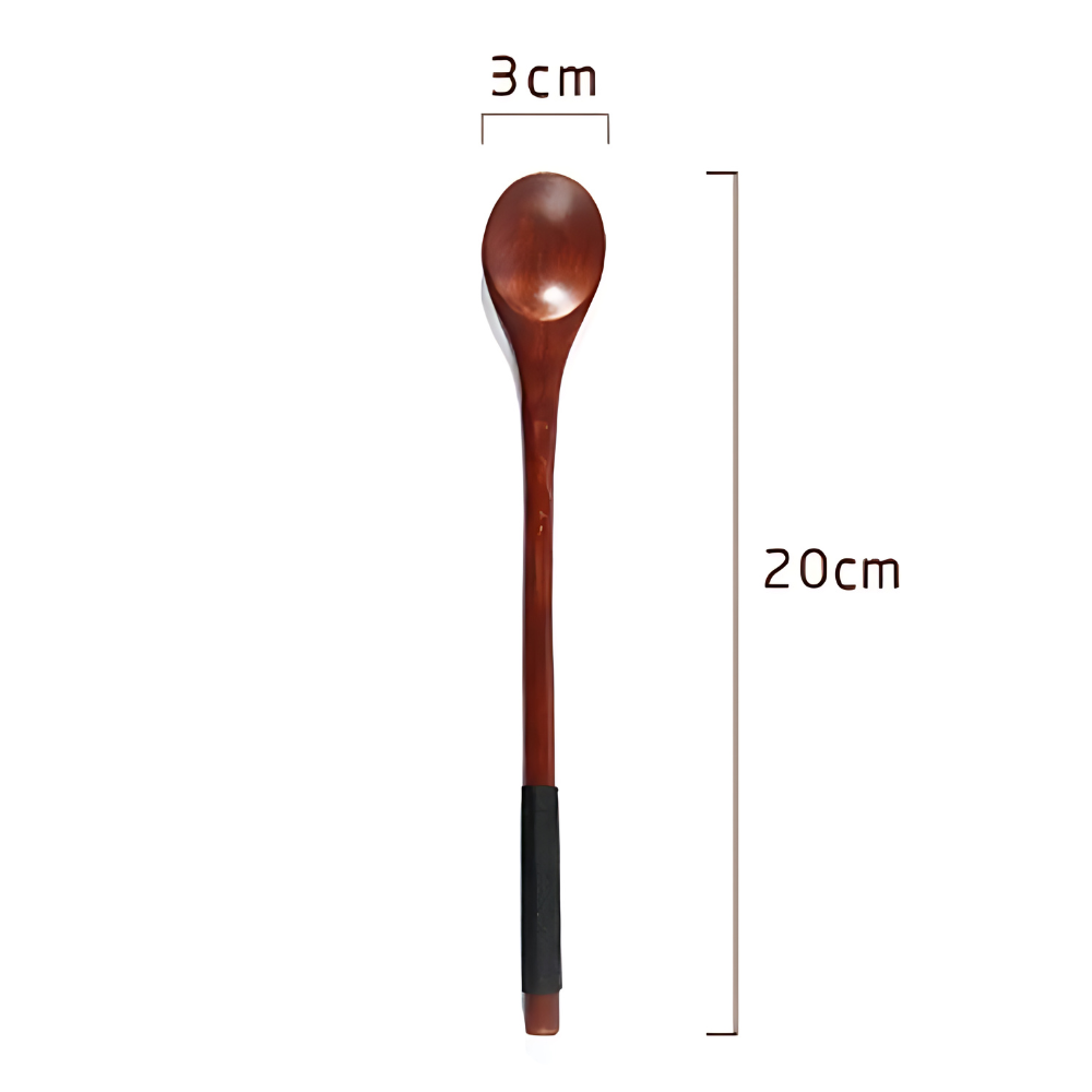 Olive wood tea spoon with teapot and cup