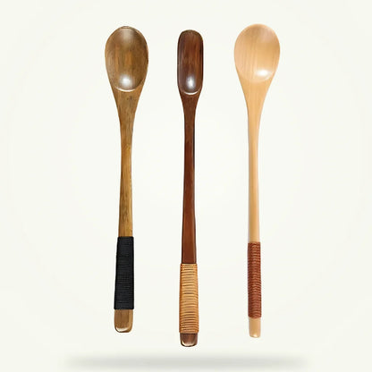 Olive Wood Tea Spoon Set, Handcrafted Natural Wood Spoons, product photo on a plain background