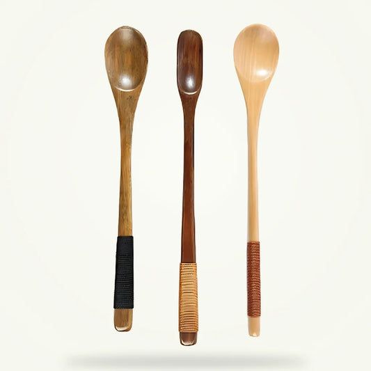 Olive Wood Tea Spoon Set, Handcrafted Natural Wood Spoons, product photo on a plain background