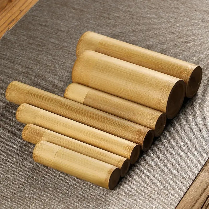 Bamboo tea storage jar with airtight press-fit lid, side view