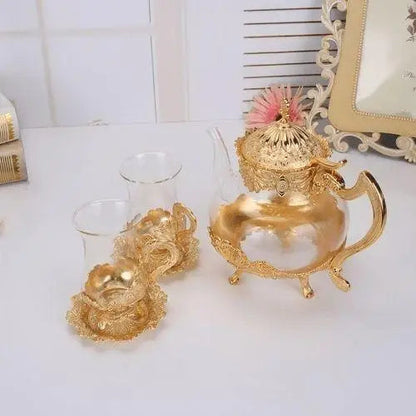Oriental glass teapot presentation with tea