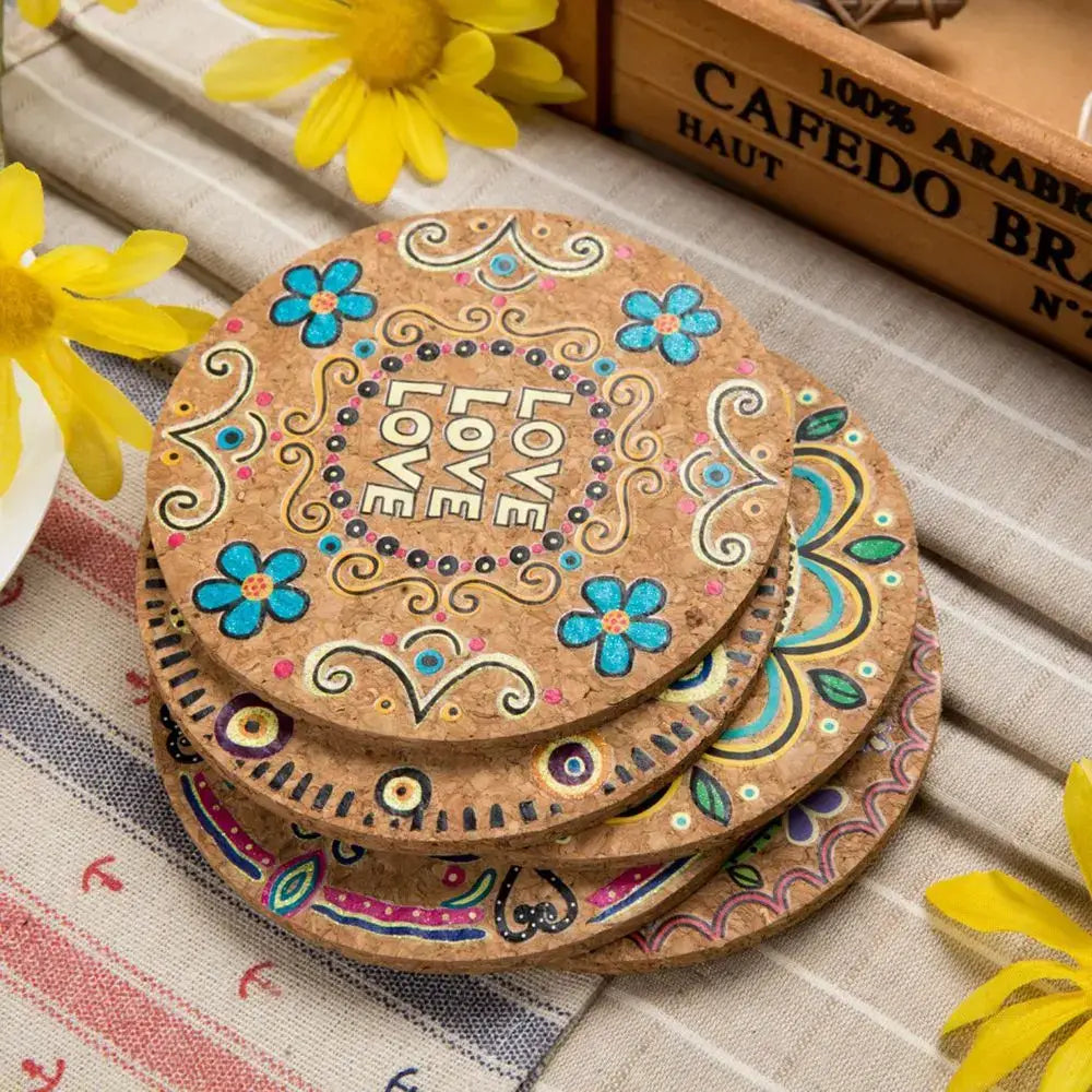 Natural cork coasters for tea cups set of 4