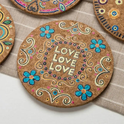 Stack of round cork coasters for drinks