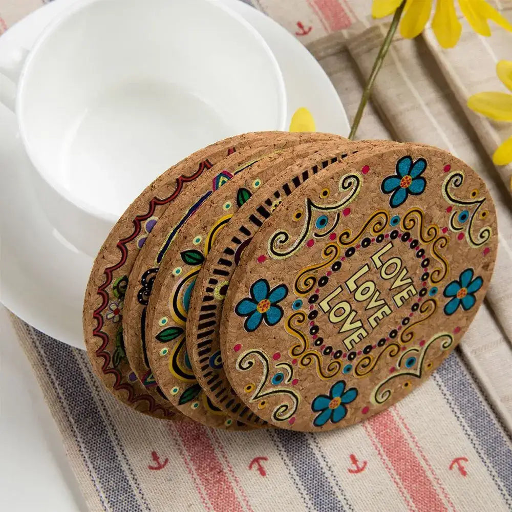 Cork coaster protecting table from cold glass