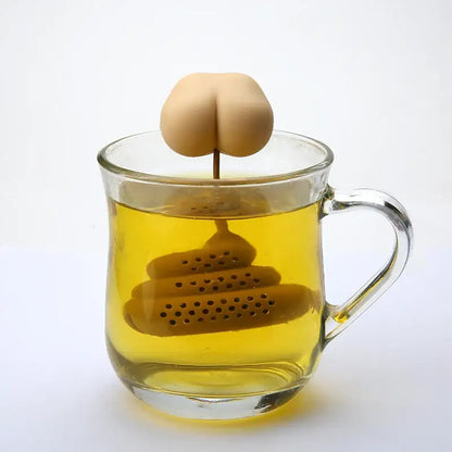 Food-grade silicone poop infuser filled with loose leaf black tea