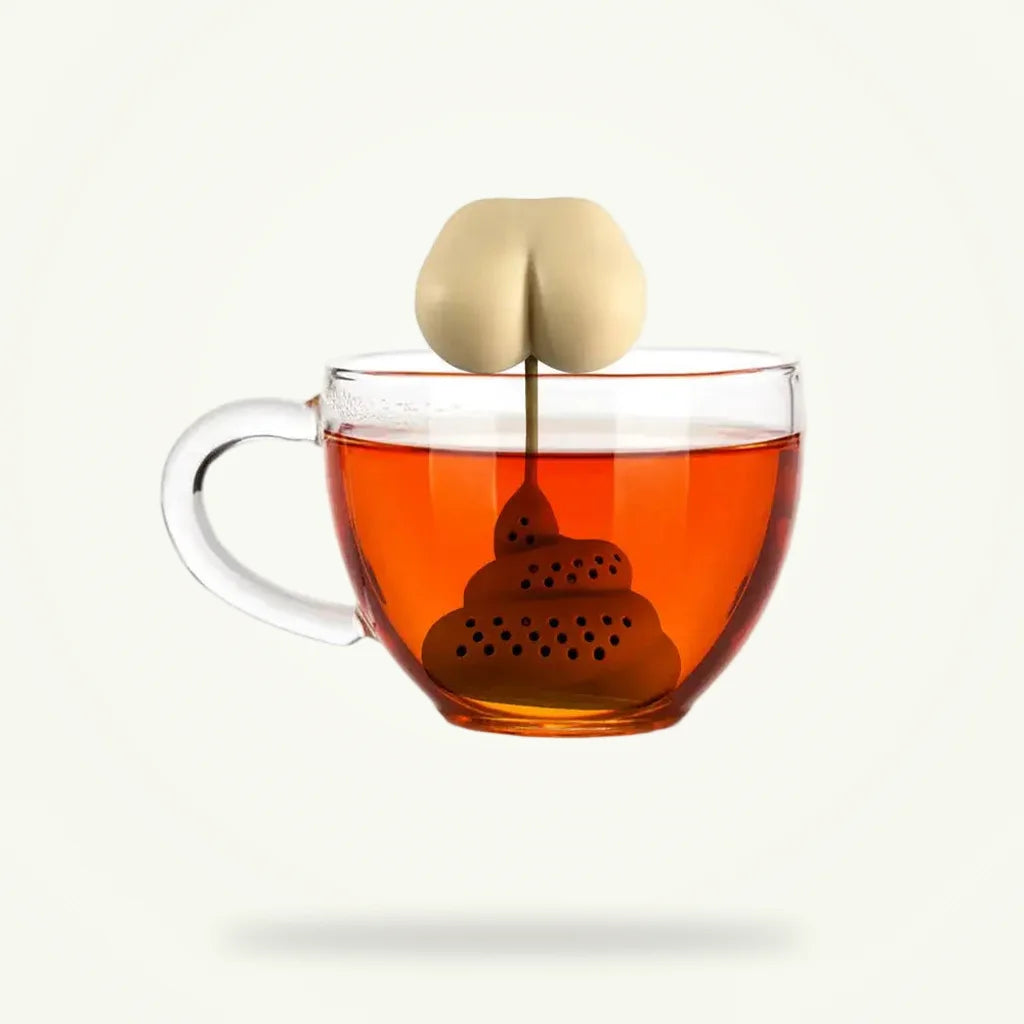Poop-shaped silicone tea infuser by Granny Lulu, product packshot on plain background