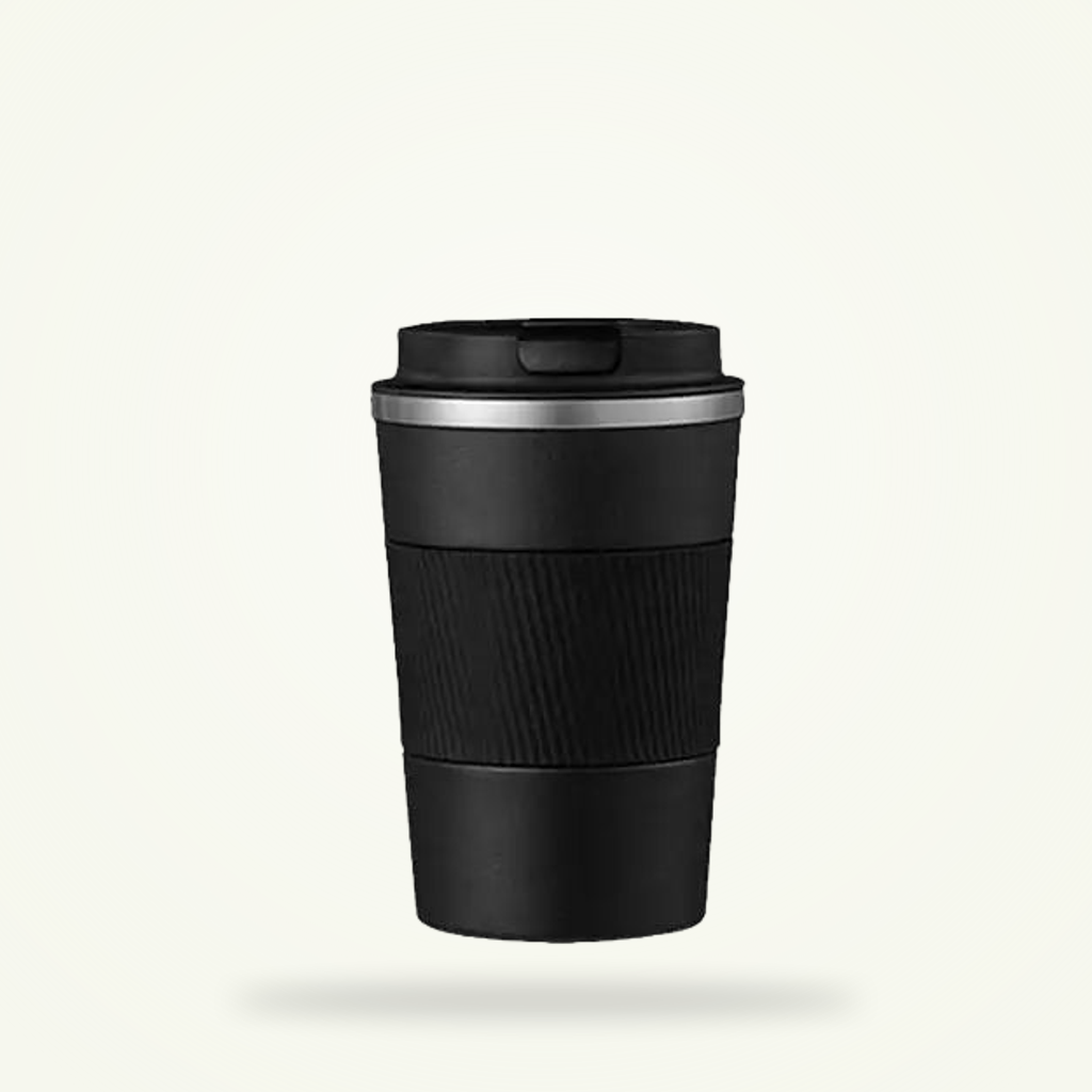 Small insulated coffee tea thermos 380ml, all five colors on plain background