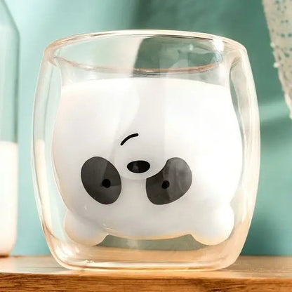 Panda double wall glass tea cup with cute panda design