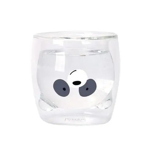 Double wall glass tea cup showing tea color